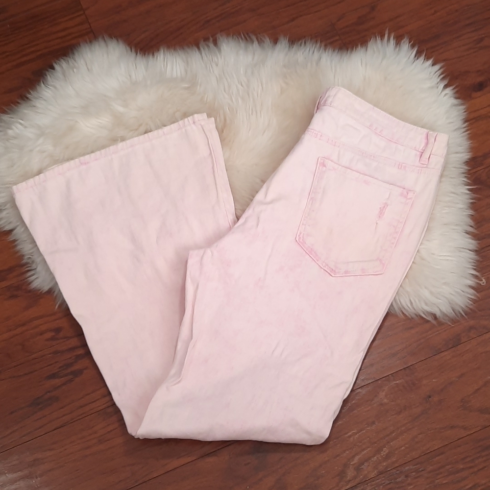 Madden NYC Pink Distressed Bellbottom Jeans - Picture 2 of 4
